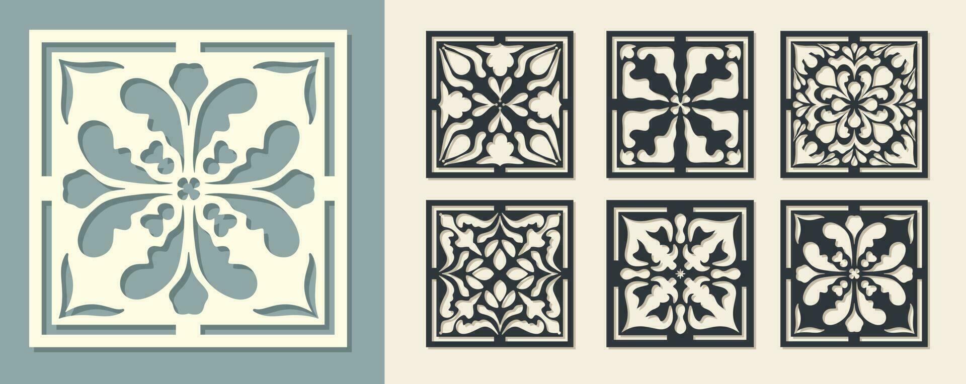 Big Set Of Square Vintage Laser Cut Pattern With Baroque Ornament