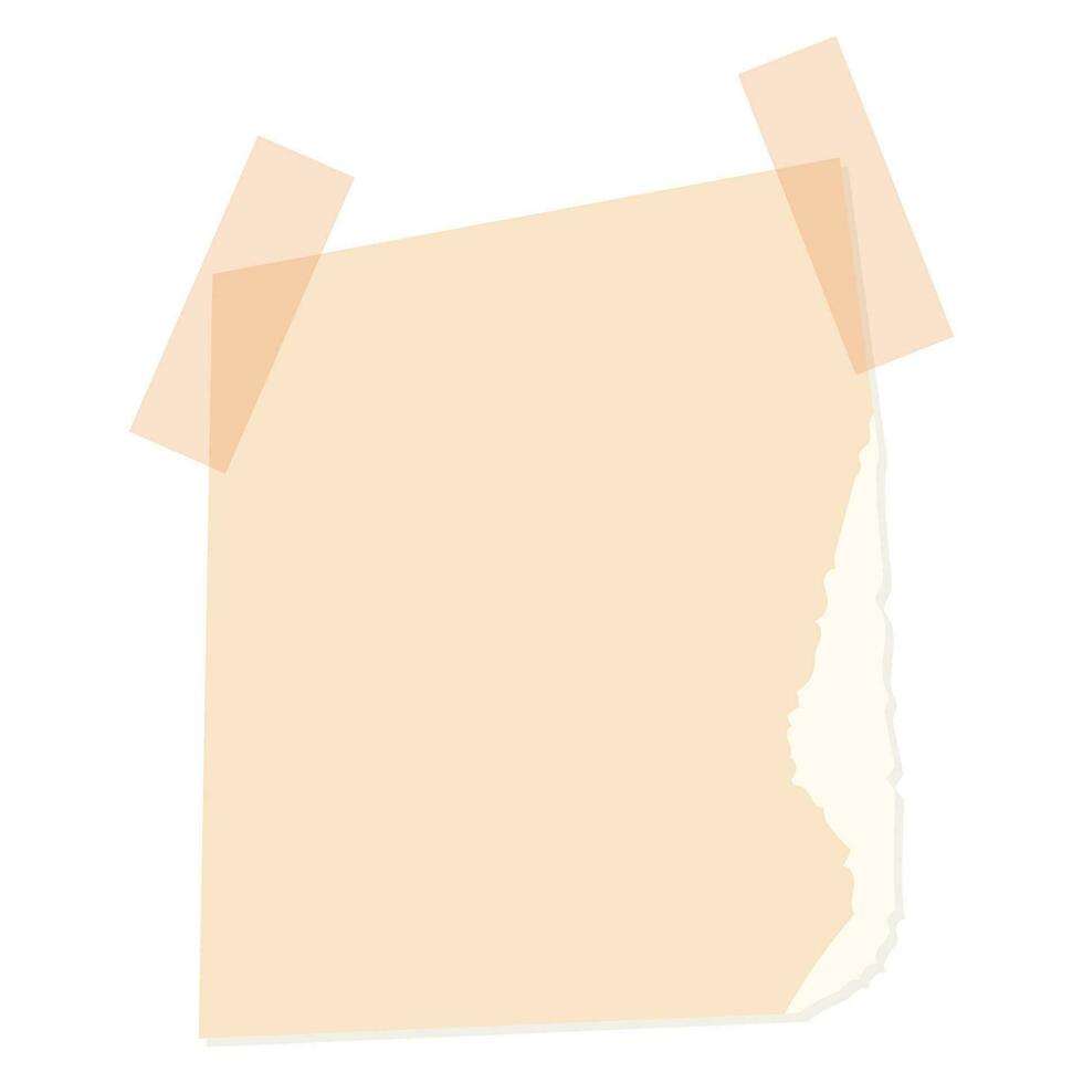 Isolated Scrap of yellow paper or cardboard with tape. Vector design element for scrapbooking or collage.