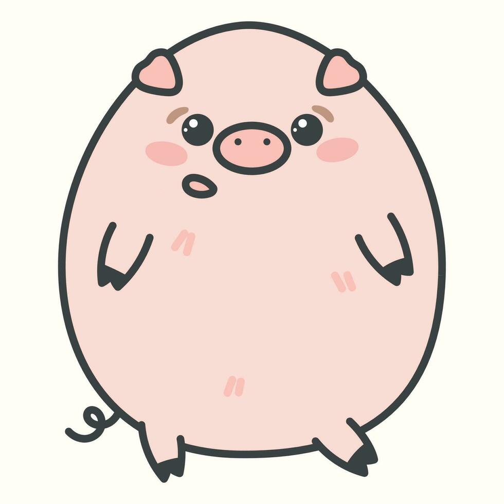 Cute cartoon pink pig. Vector isolated illustration of domestic farm animal.