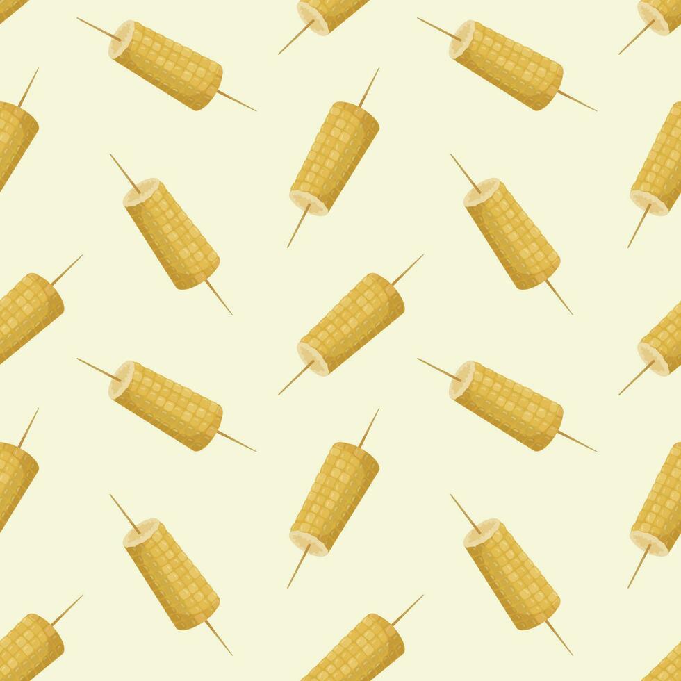 Vector seamless pattern, boiled corn on a skewer. Background with street fast food.