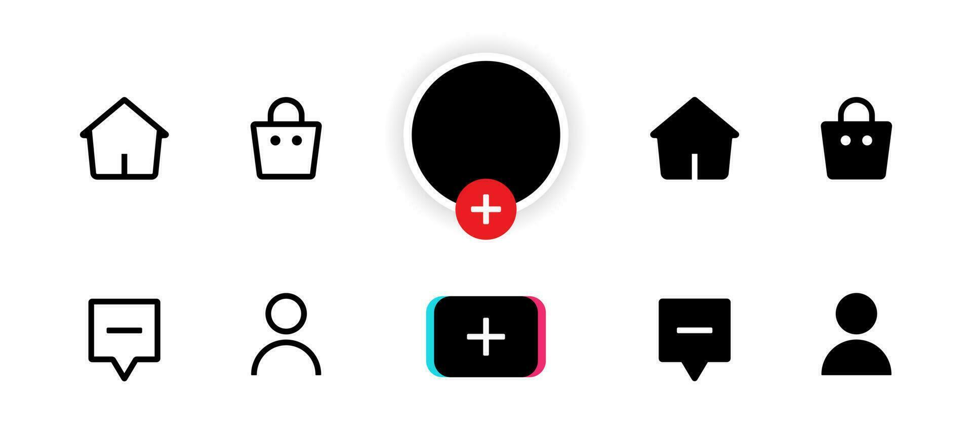 Mockup set collection icons, symbols, signs. Home, shop, create, inbox, and profile vector