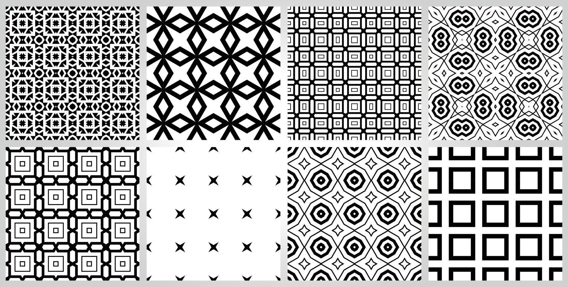 Abstract fantasy thin line hexagon, triangle geometric seamless pattern set. Creative mosaic, tile backgrounds. vector
