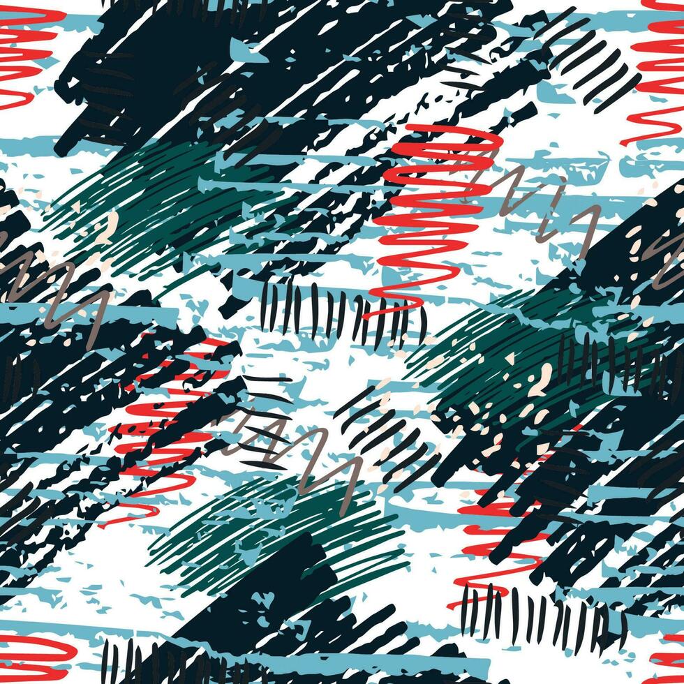 Colorful grunge seamless pattern with abstract hand drawn brush strokes and paint splashes. Messy infinity texture, modern grungy background. vector