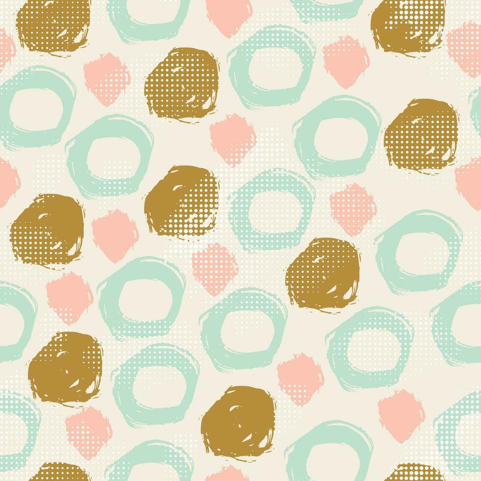 Abstract colorful seamless pattern with hand drawn grunge randomly dots, circles, rings. Background with different circles. Messy bubbles. Dotted texture. vector