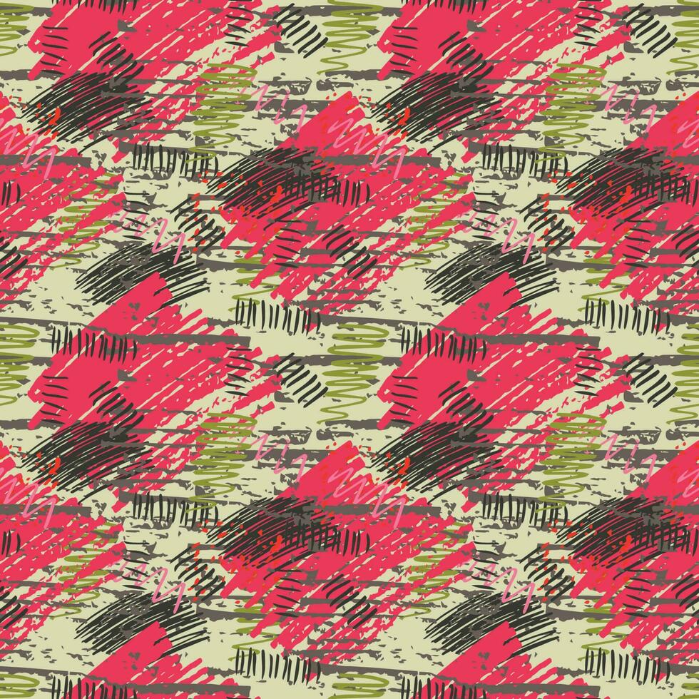 Colorful grunge seamless pattern with abstract hand drawn brush strokes and paint splashes. Messy infinity texture, modern grungy background. vector