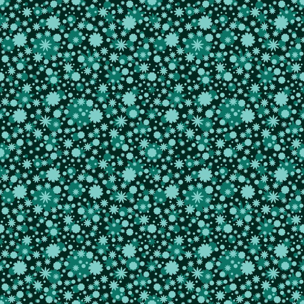 Seamless pattern with turquoise stars, dots, snowflake, flowers on blue background. Sky background. vector