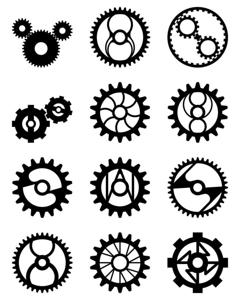 Modern gears set with different design isolated on white background