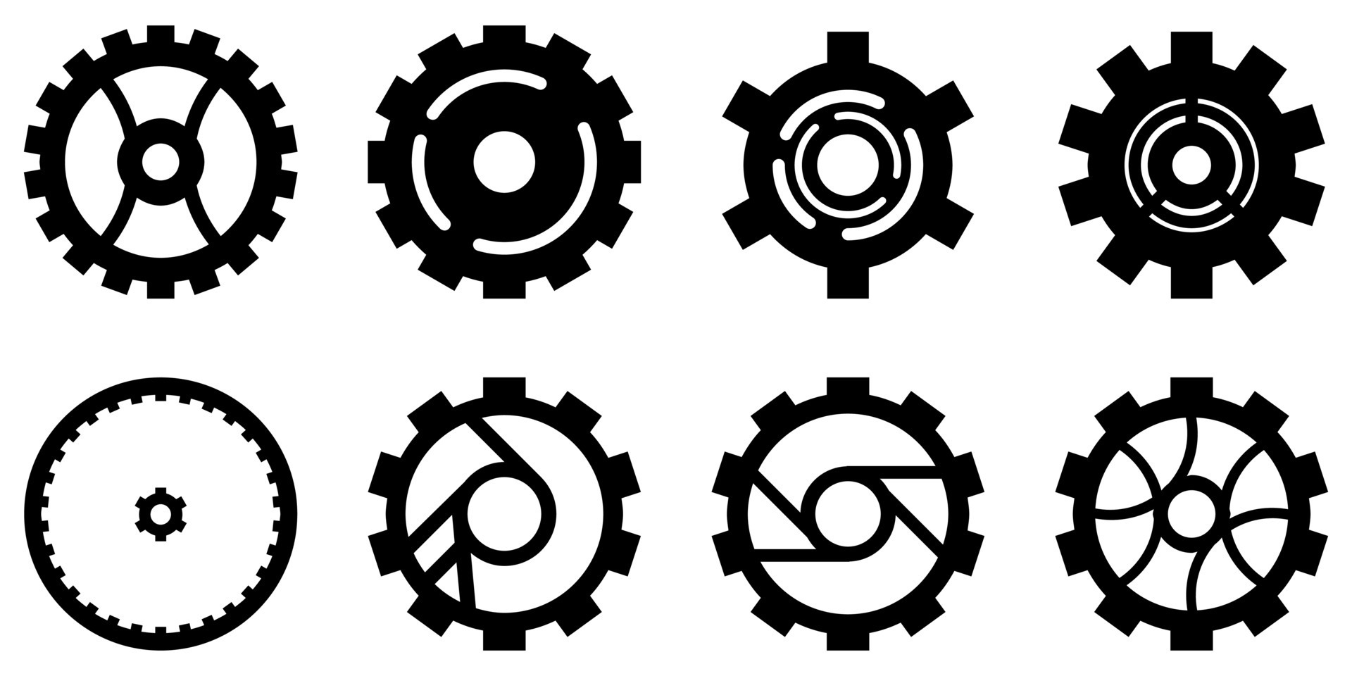 Gears set with different modern style isolated on white background