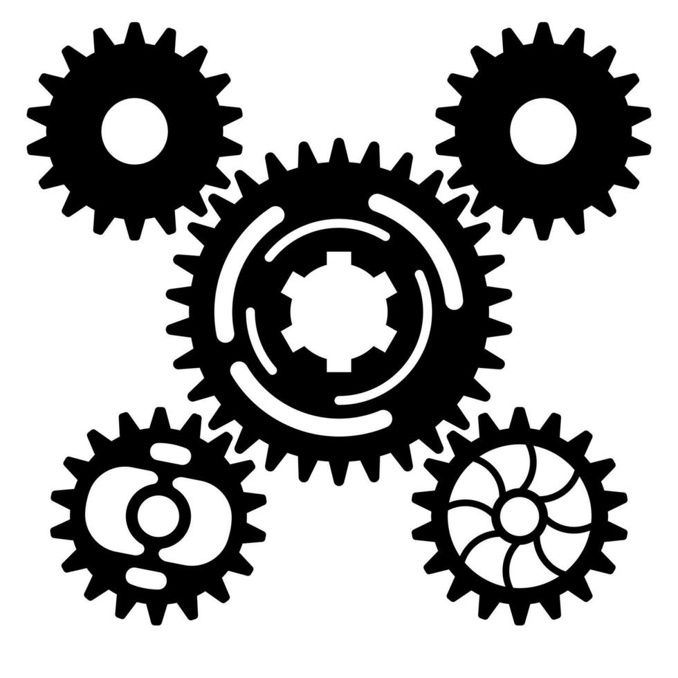 Cute gear system with modern style isolated on white background with