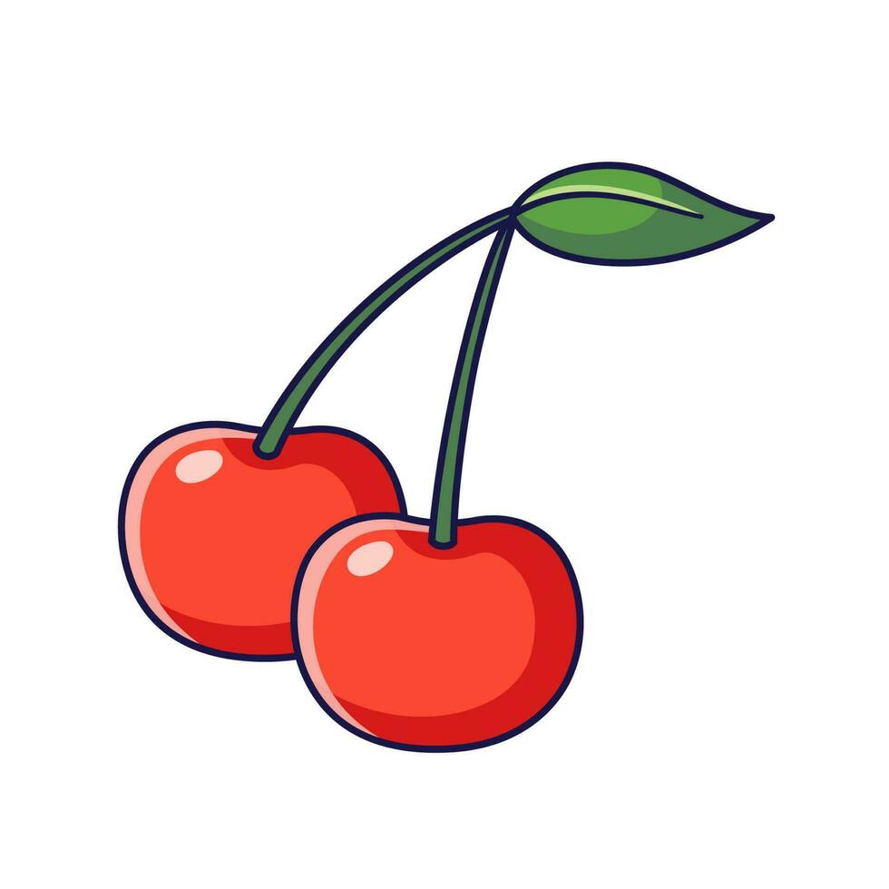 Cute Cherry illustration. Vector hand drawn cartoon icon illustration. Cherry berry in doodle style. Isolated on white background.