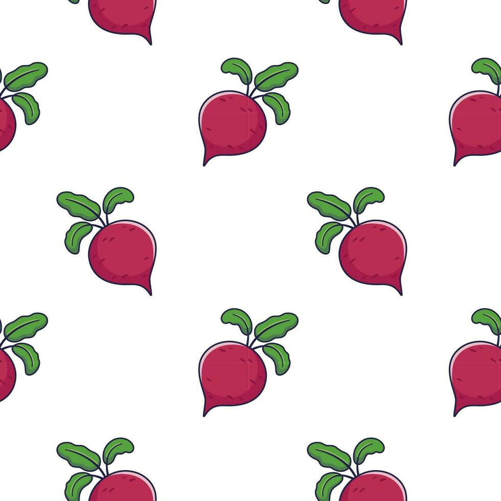 Cute Beet root seamless pattern in doodle style. Vector hand drawn cartoon Beet root illustration. Hand drawn Sketch of Beet root. Pattern for kids clothes.