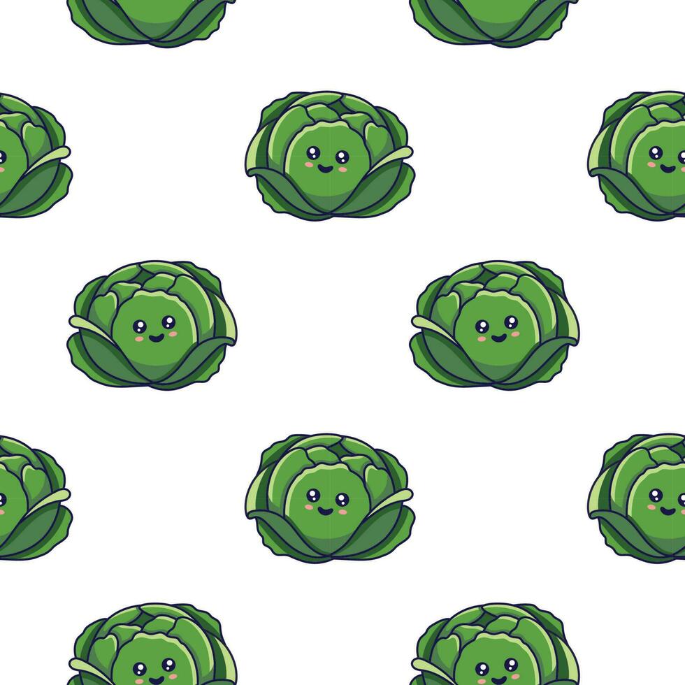 Cute kawaii Cabbage seamless pattern in doodle style.. Vector hand drawn cartoon Cabbage illustration. Hand drawn Sketch of Cabbage. Pattern for kids clothes.