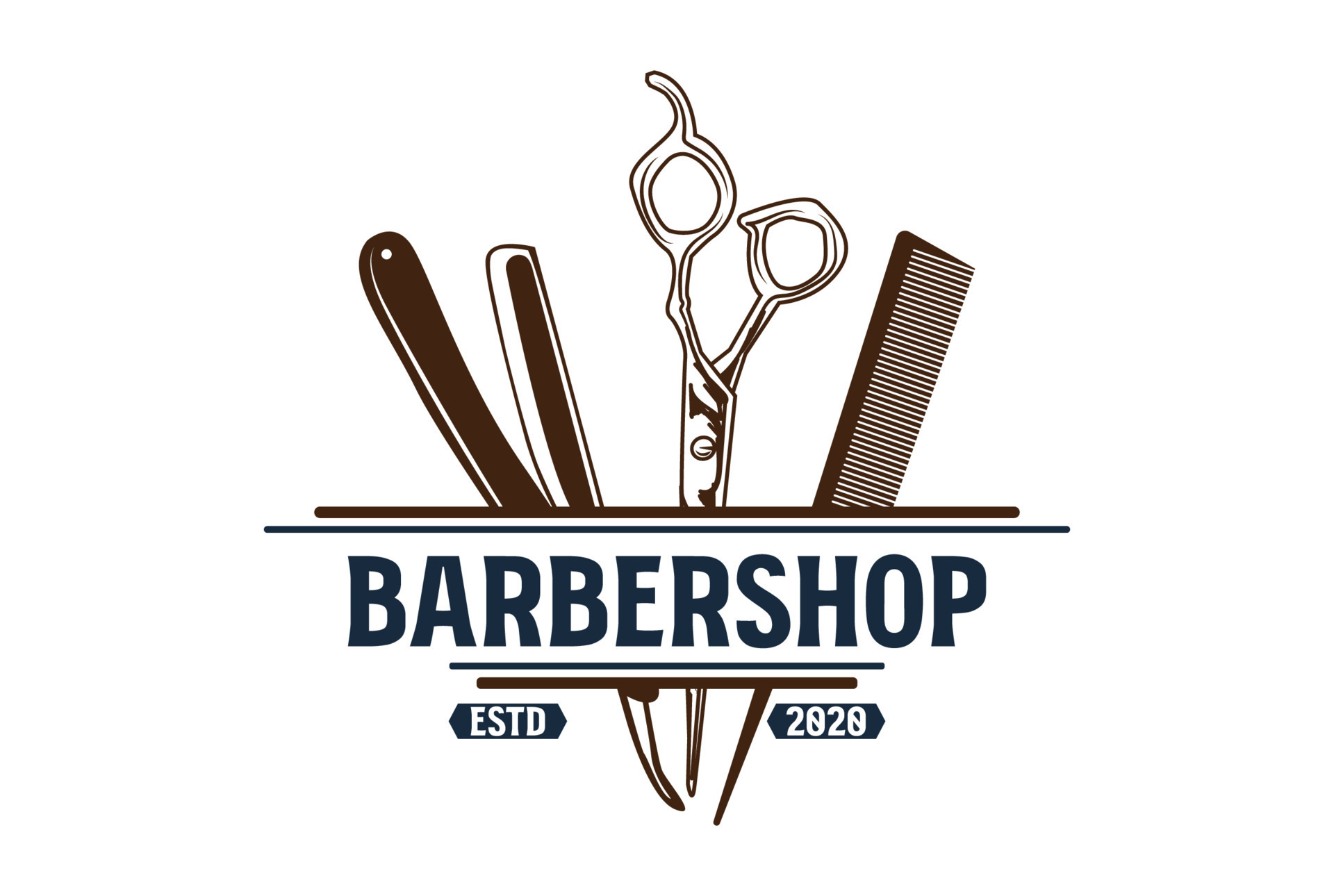 Vintage Razor Scissors and Comb for Gentleman Hair Cut Logo