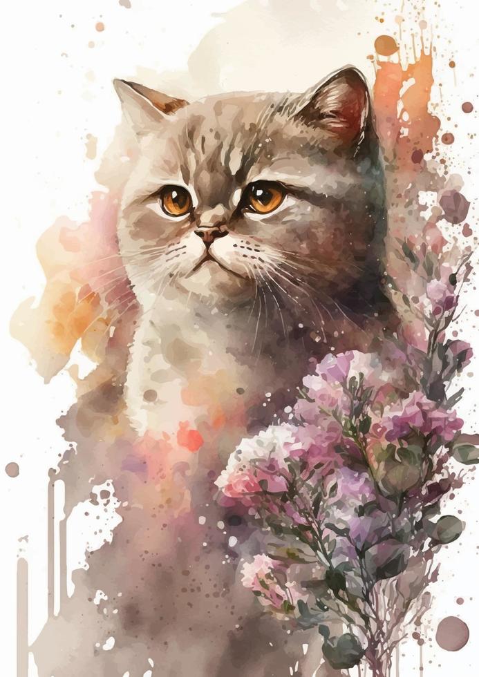 Beautiful British Short Hair Cat Watercolor Print for Cat Lovers vector