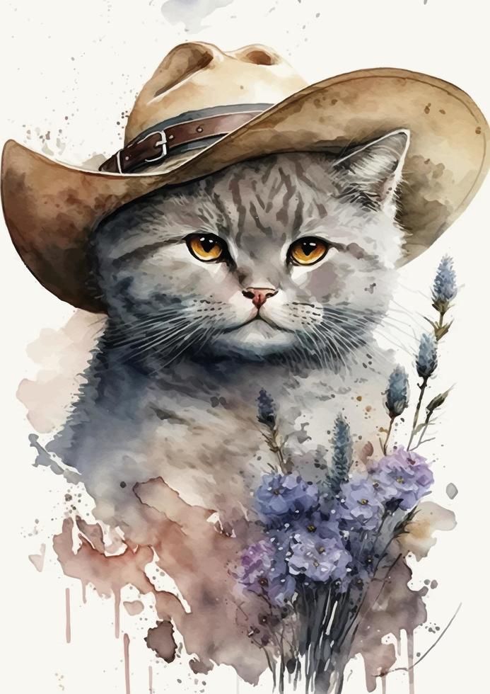 multa Arte impresión de angora gato acuarela pintura vector