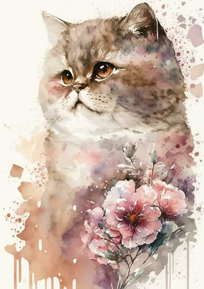 Charming British Short Hair Cat Portrait in Watercolor Style vector