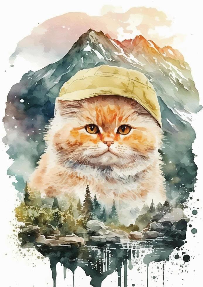 A Watercolor Interpretation of an Angora Cat's Playful Spirit vector