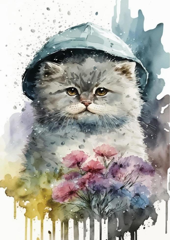 A Watercolor Tribute to the Intricate Nature of an Angora Cat's World vector