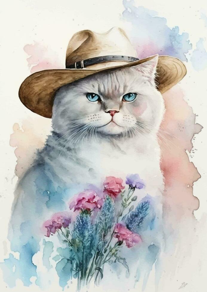 Watercolor Art of an Angora Cat vector