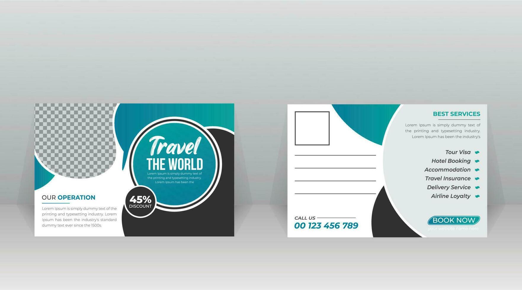 Tours Or Travel Postcard Template Design vector