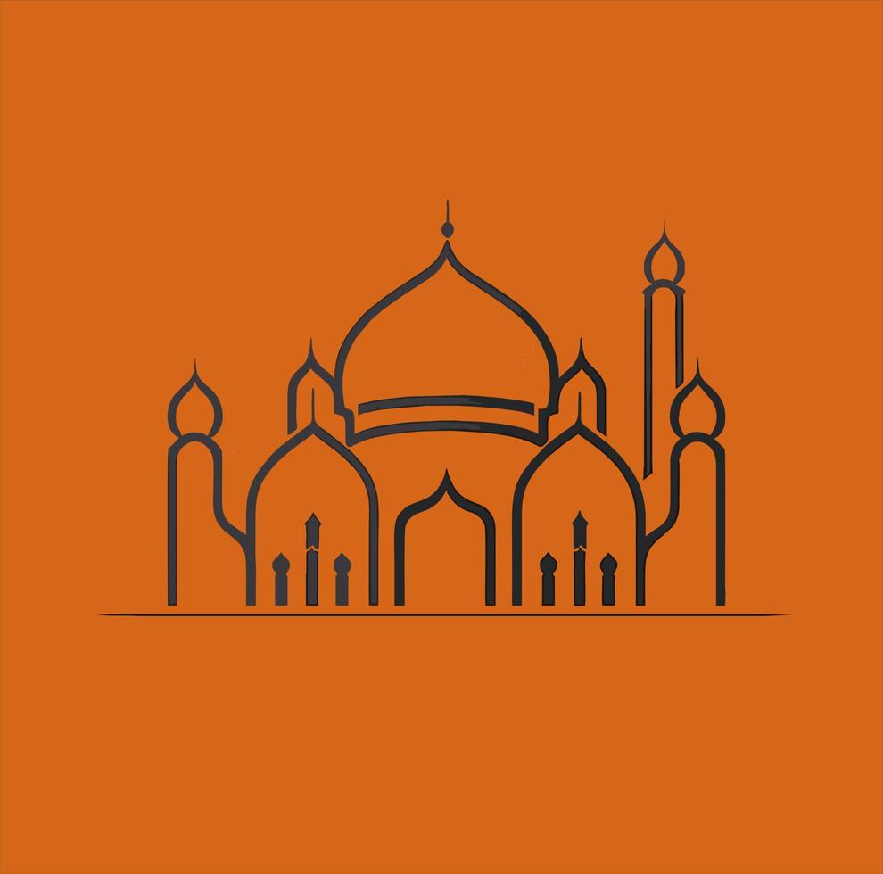 vector ilustración de un mezquita y en un minimalista estilo. Perfecto para Ramadán kareem saludo diseño elementos. naranja color antecedentes plantilla, Ramadán tema.