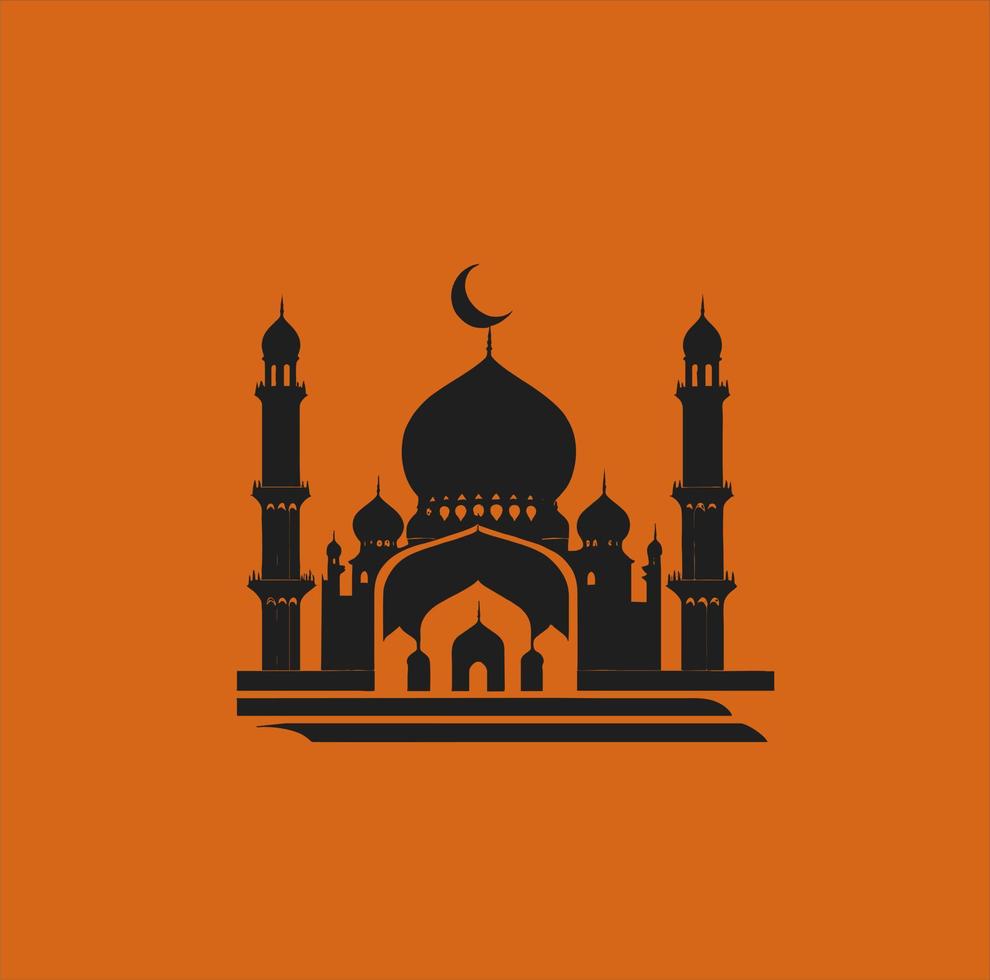 vector ilustración de un mezquita y en un minimalista estilo. Perfecto para Ramadán kareem saludo diseño elementos. naranja color antecedentes plantilla, Ramadán tema.