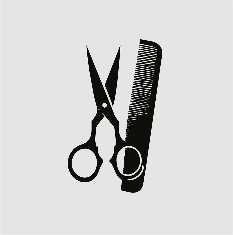 Hair scissors and comb graphic icon. scissors and comb isolated on gray background. Barber symbol. Vector illustration, scissors and comb logo