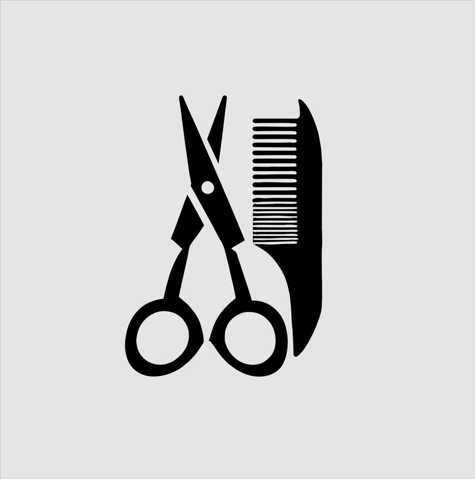 Hair scissors and comb graphic icon. scissors and comb isolated on gray background. Barber symbol. Vector illustration, scissors and comb logo