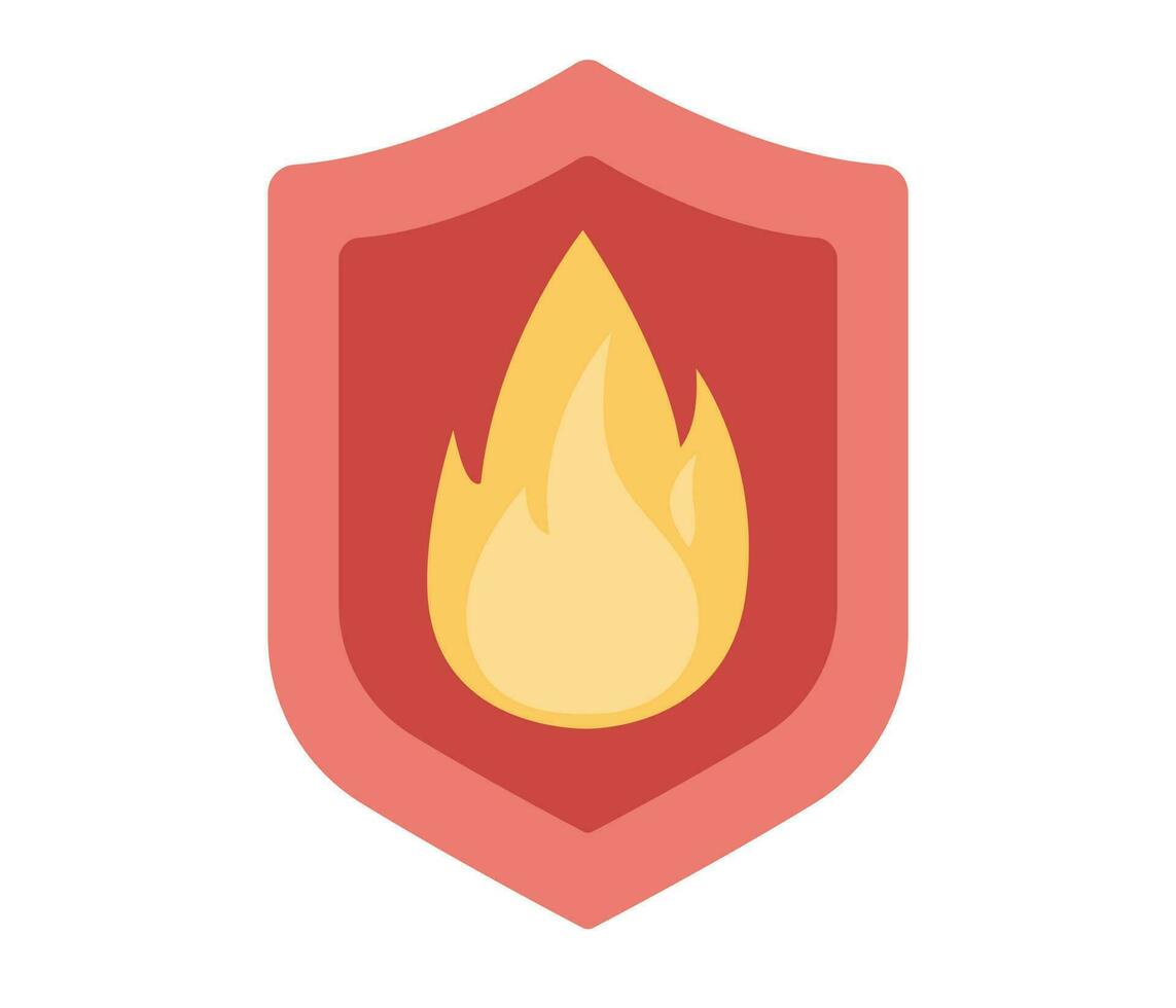 Fire protection icon. Shield with fire sign. Fire safety, fire extinguishing system, flame, alert , flammable concept. Vector flat illustration