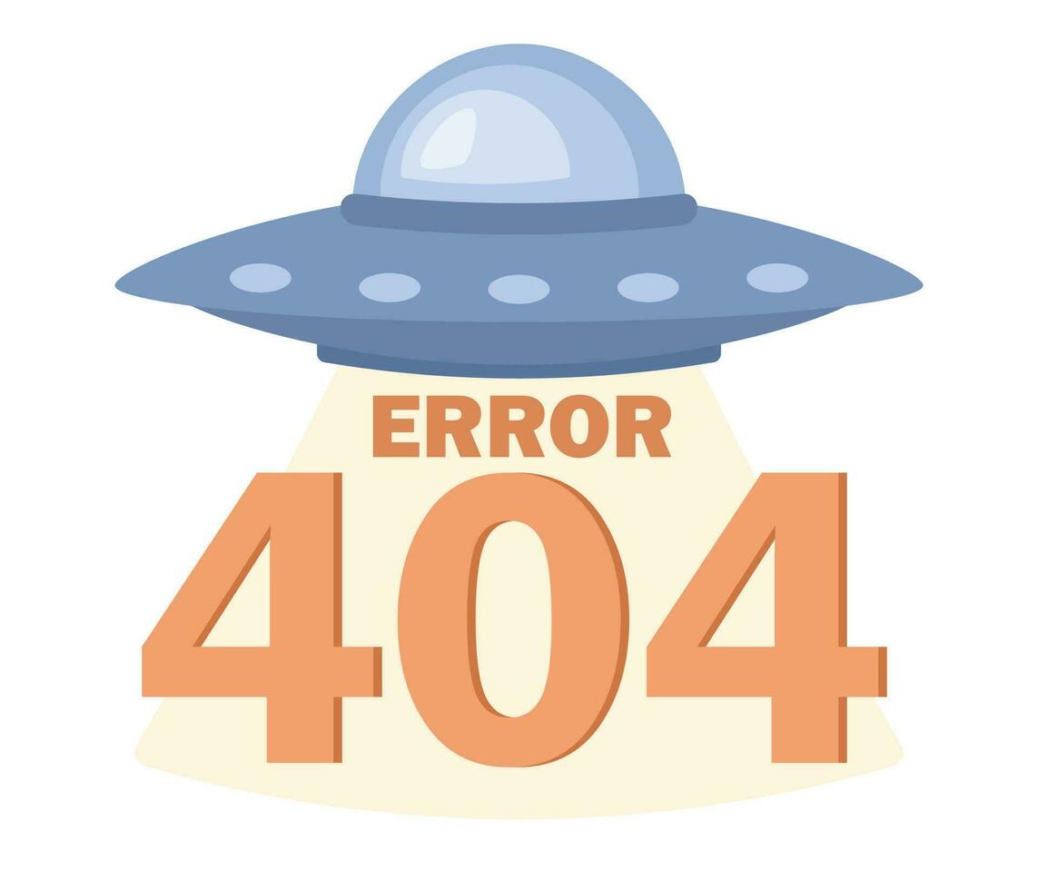 404 error icono con extraterrestre astronave. página perdido y mensaje no encontró. OVNI. vector plano ilustración