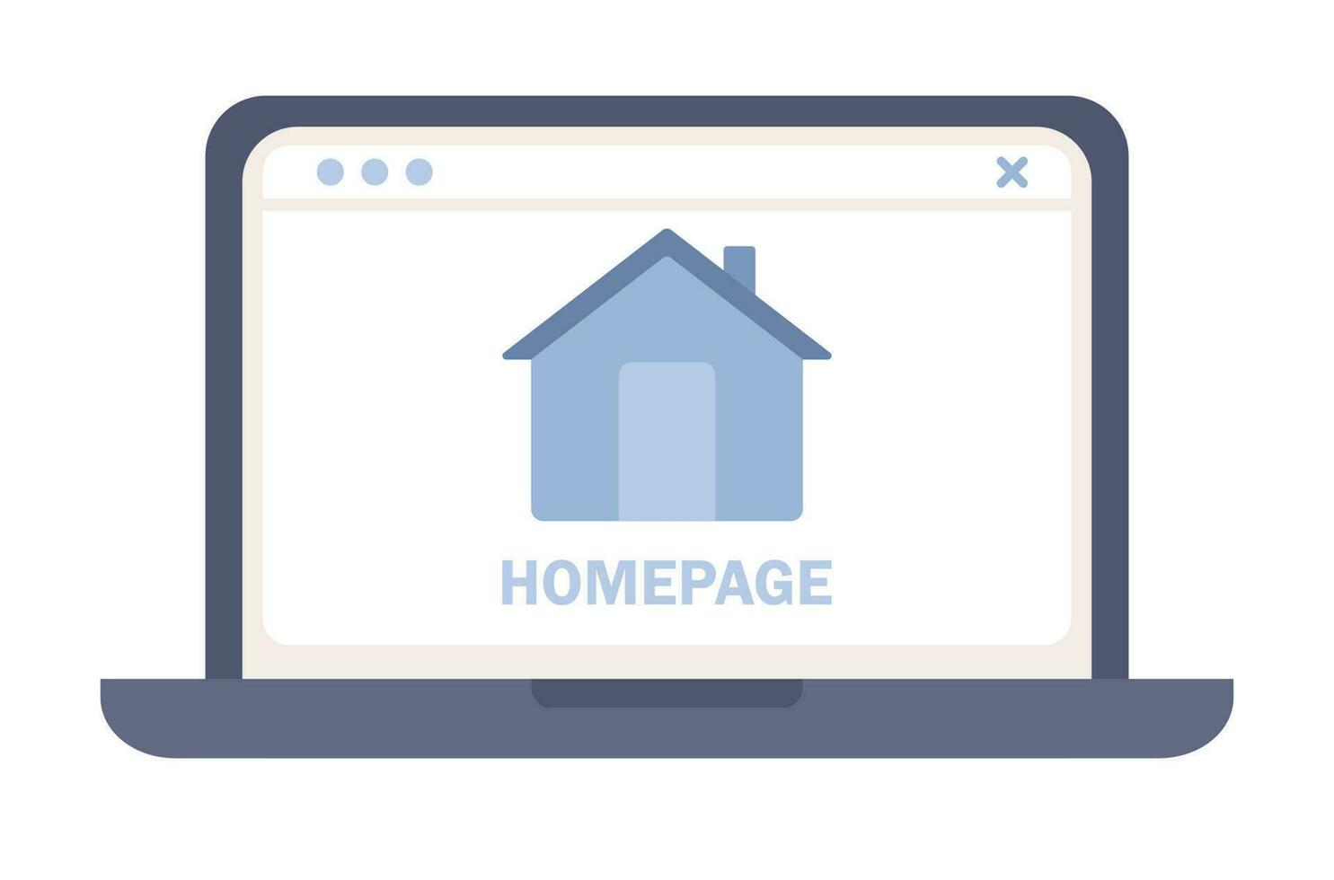 Homepage icon on laptop. Website homepage development, optimization, setup. Vector flat illustration