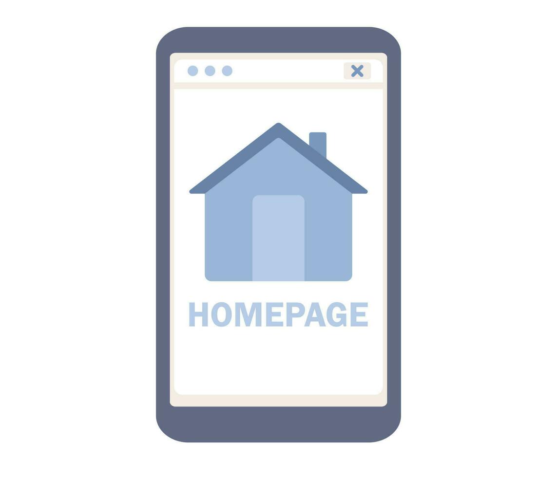 Homepage icon on smartphone. Website or app homepage development, optimization, setup. Vector flat illustration