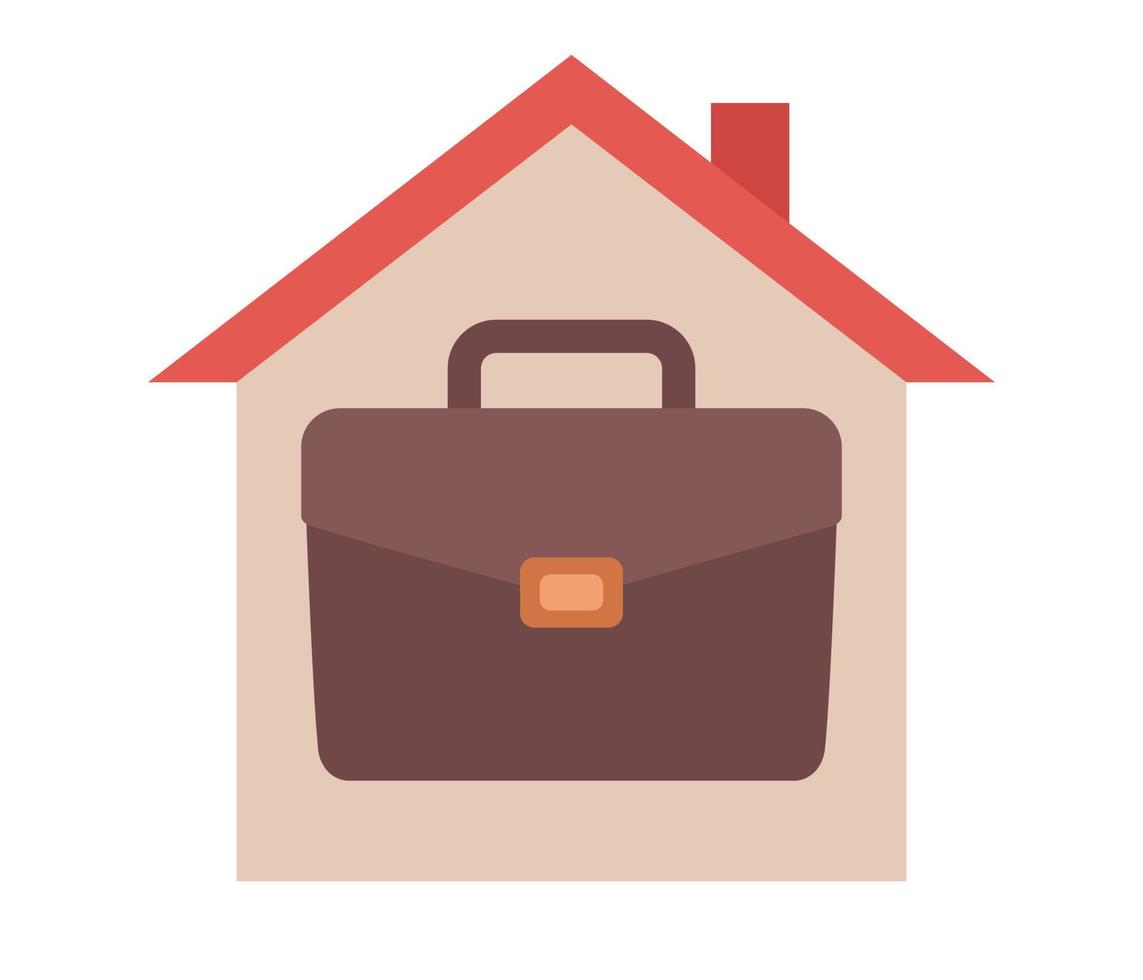 Home office icon. Work at home. Remote work during pandemic lockdown. Briefcase and house symbol. Vector flat illustration