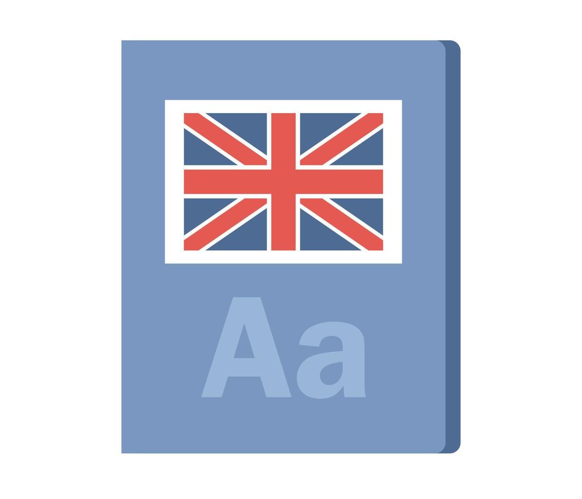 English book icon. Learn foreign language. Textbook with flag of England. Education concept. Vector flat illustration