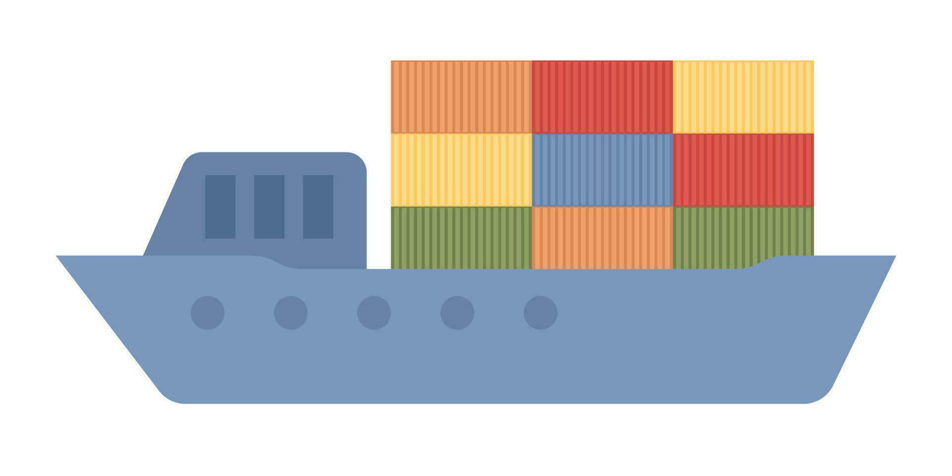 Cargo ship with colorful containers icon. Transportation sign. Global logistics concept. Vector flat illustration