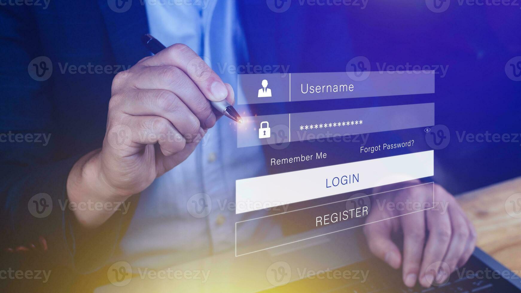 cyber security and Security password login online concept Hands typing and entering username and password of social media, login with online bank account, data protection hacker photo