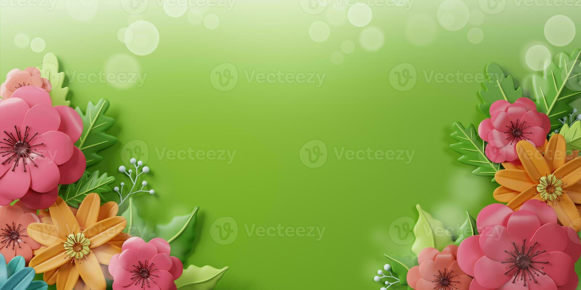 3d Rendering. Spring sale banner with beautiful colorful flower. Can be used for template, banners, wallpaper, flyers, invitation, posters, brochure, voucher discount. photo