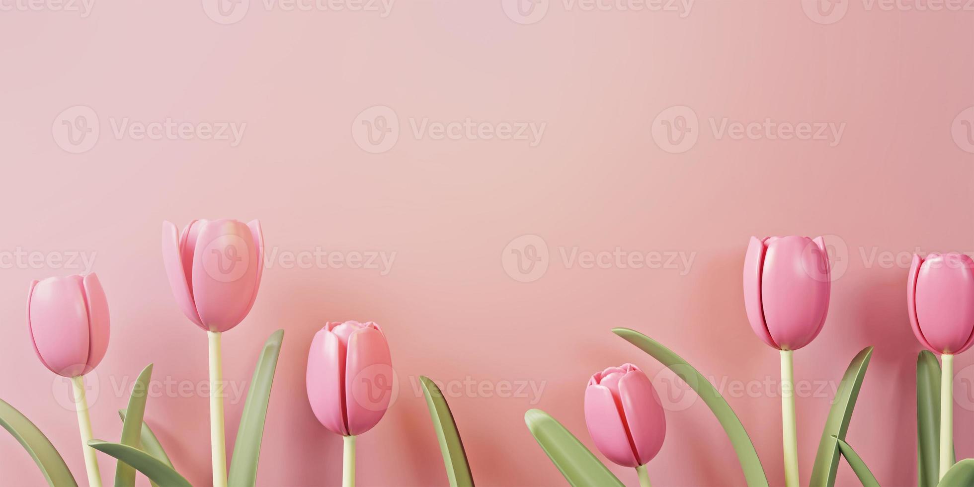 3d Rendering. Women's day design. Womens day greeting text with flowers background for woman international celebration. photo