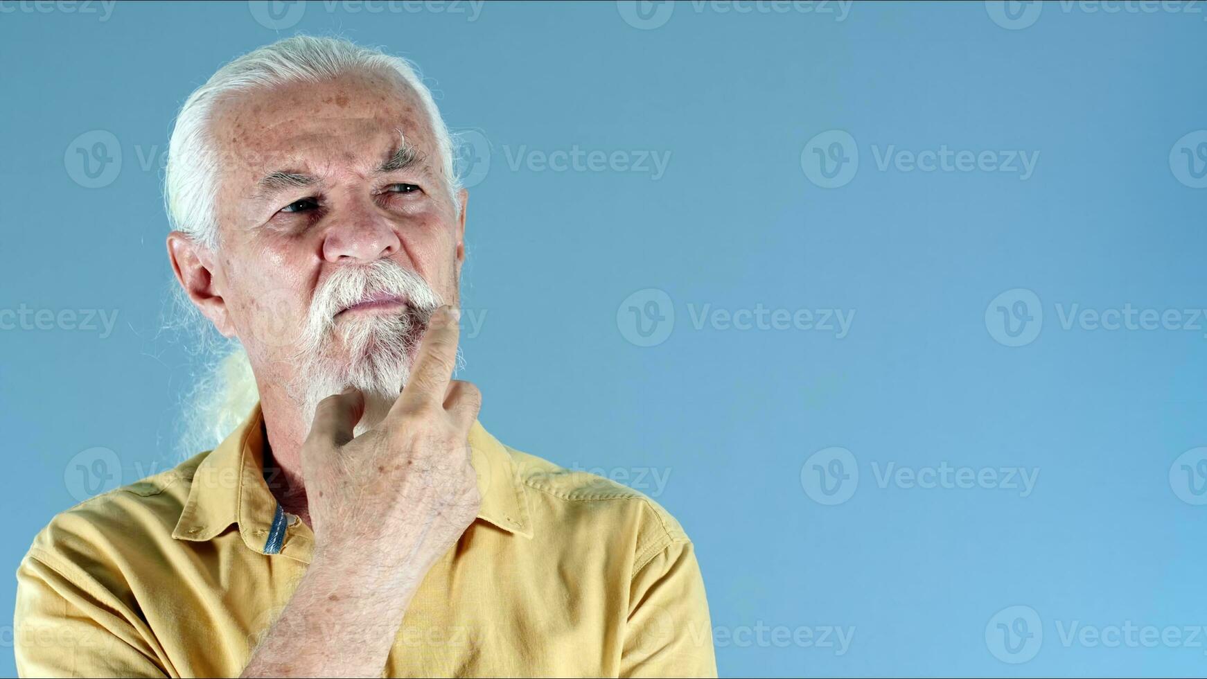 The Old Man Holds His Beard and Think photo