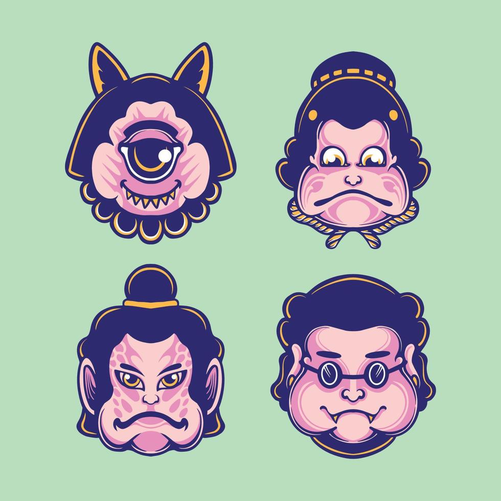 japanese mask character vector set