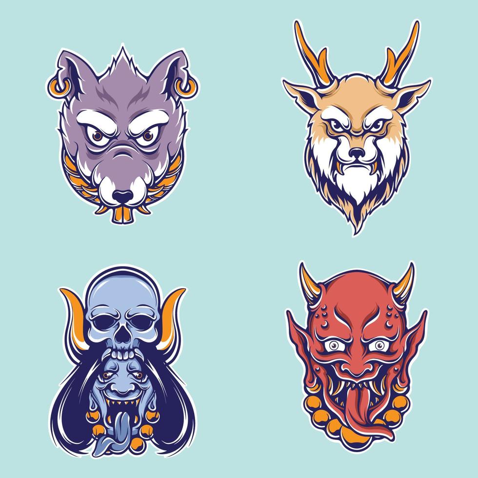 japanese demon mask vector set