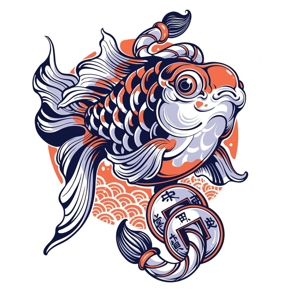 japanese cute goldfish vector art