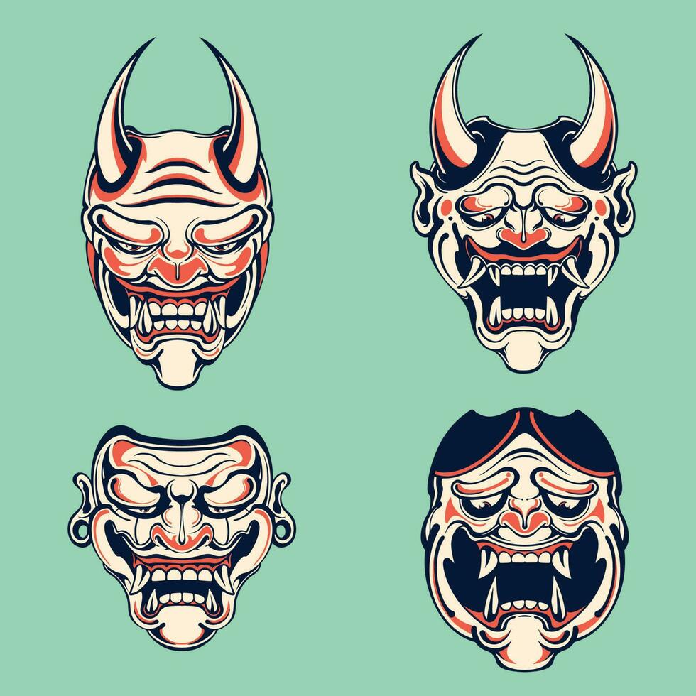 japanese demon character vector set