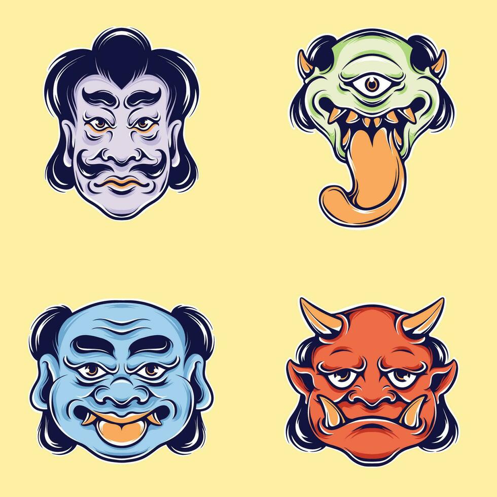 japanese mask character vector set