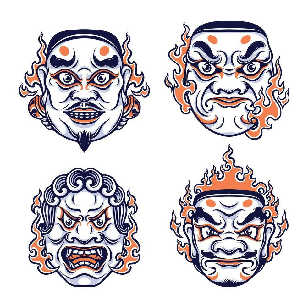 japanese mask character vector set