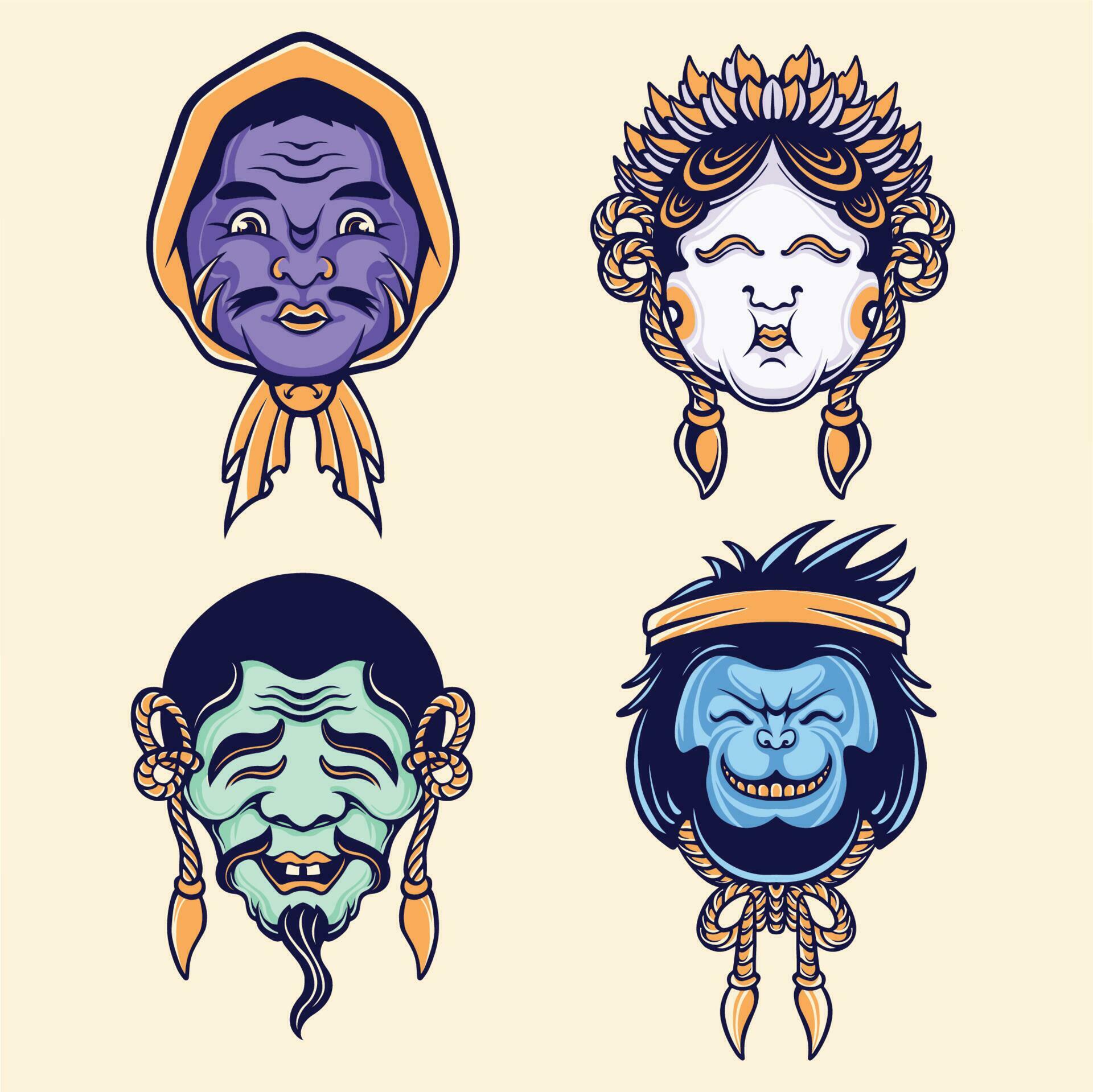 japanese mask character vector set 20645499 Vector Art at Vecteezy