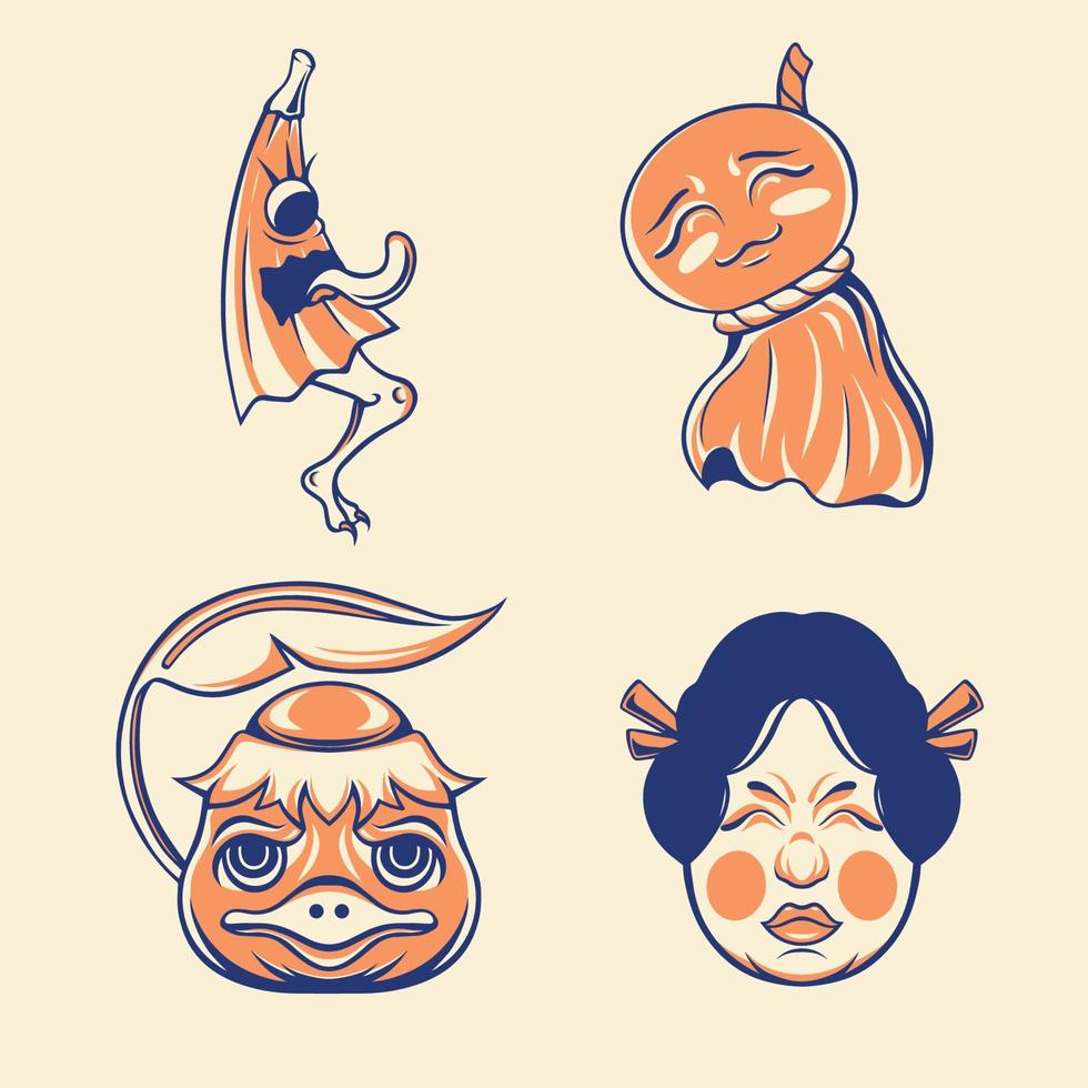 japanese mask character vector set