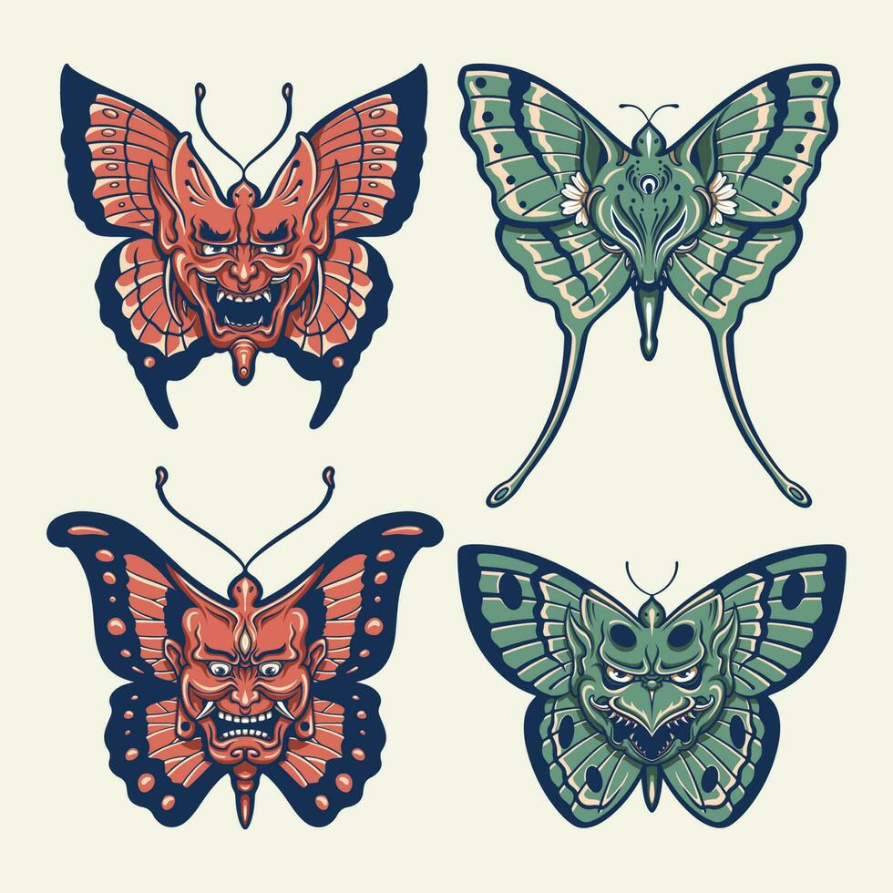 japanese demon butterfly vector set