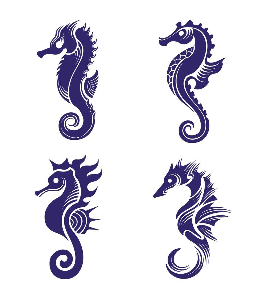 sea horse silhouette vector set