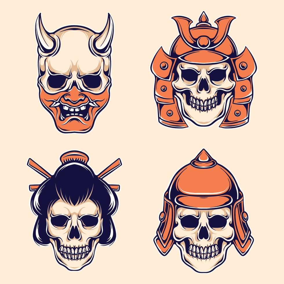 japanese skeleton army vector set